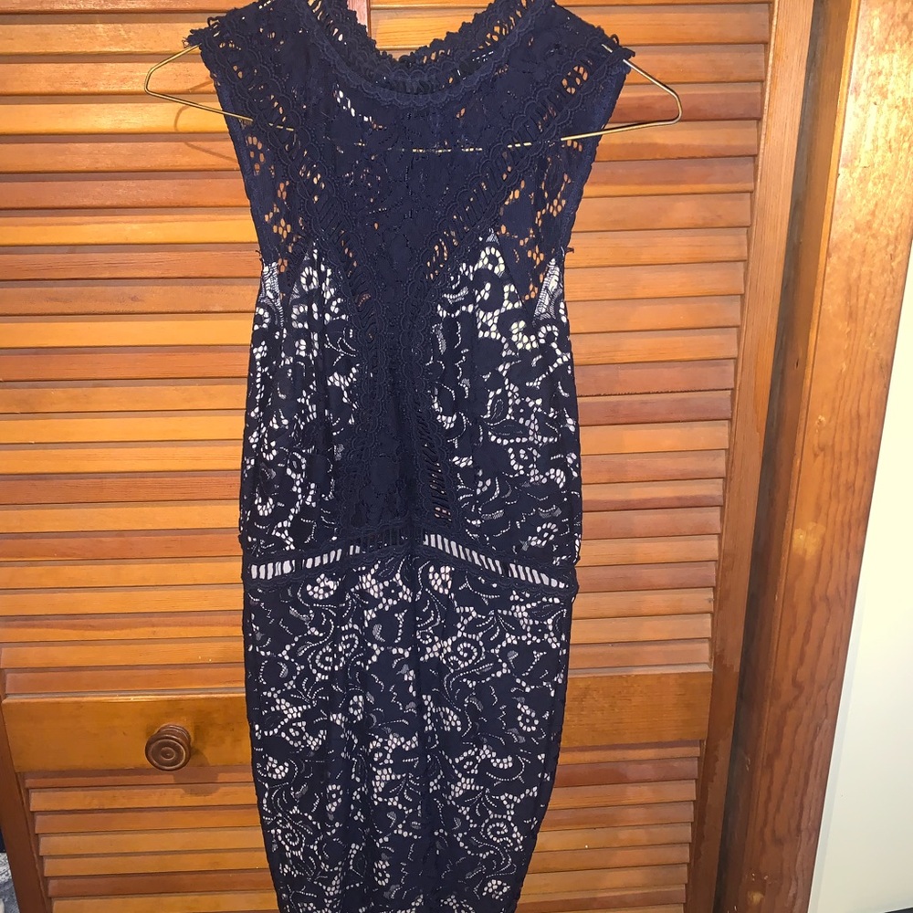 Elegant Navy Lace Dress